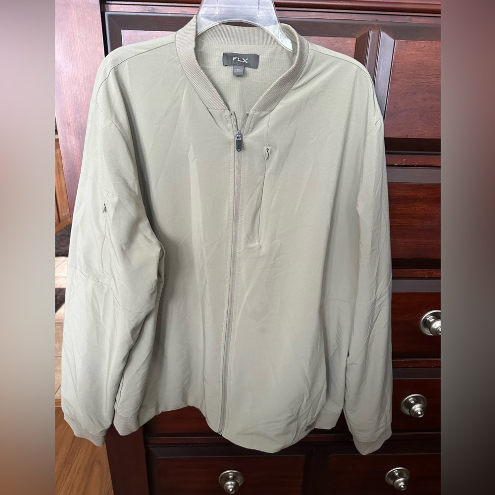 FLX Zip Up Mens XL Jacket Khaki Several Pockets Lightweight Casual Wear